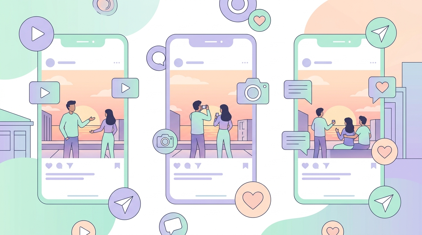 Instagram algorithm 2024 - three mockups show different types of Instagram posts 