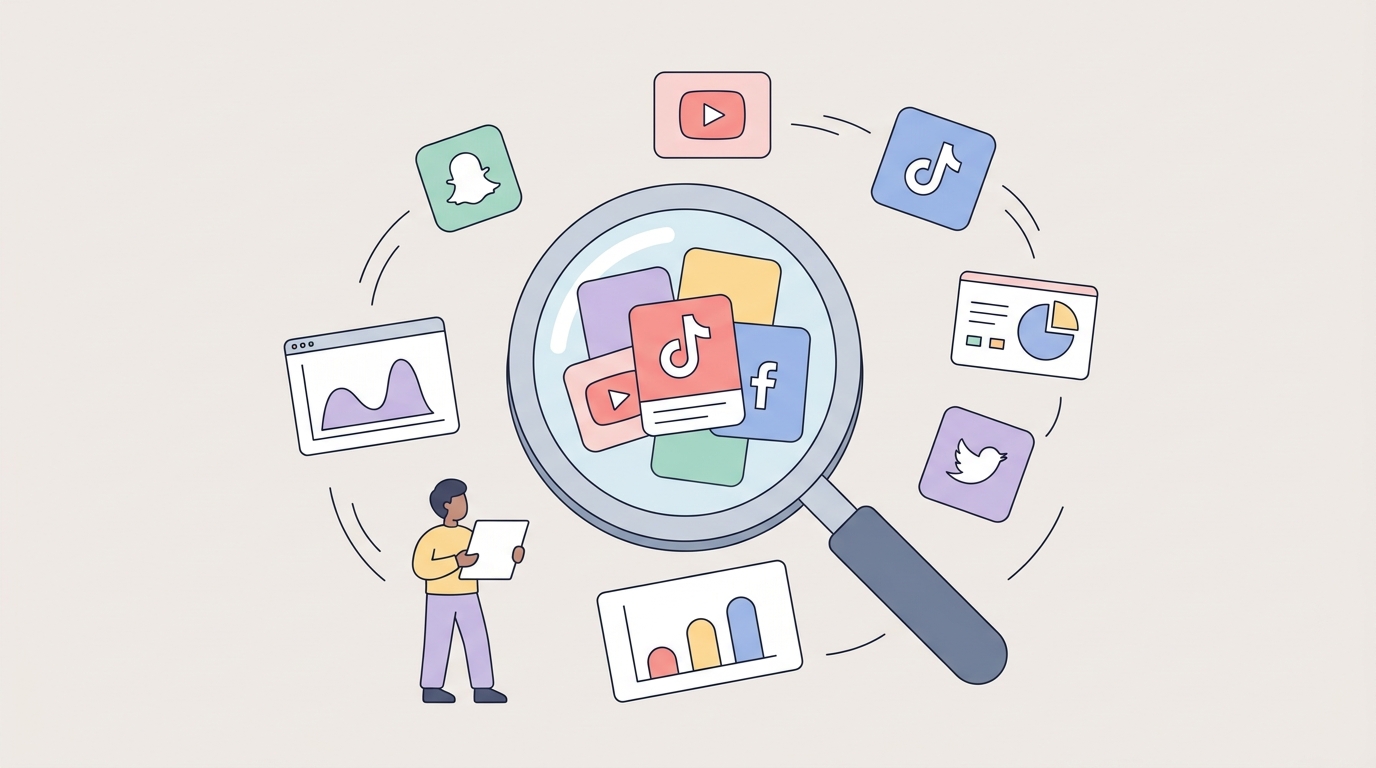 Root Cause Analysis An image of a magnifying glass and various popular social media platforms.
