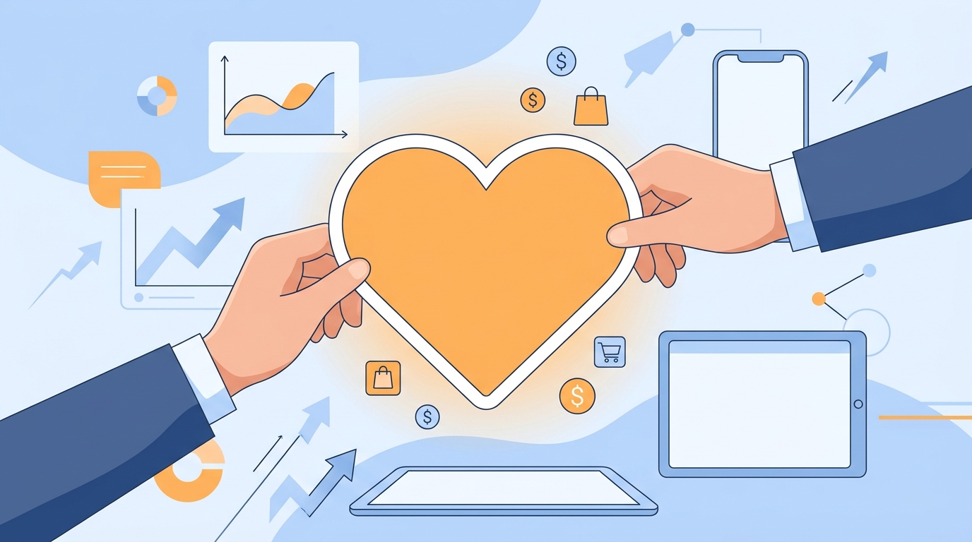 Hands touching a heart-shaped special offer