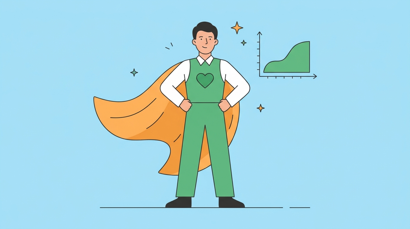 Brand Superhero A graphic of a superhero illustrating how brands today need to become more humane.