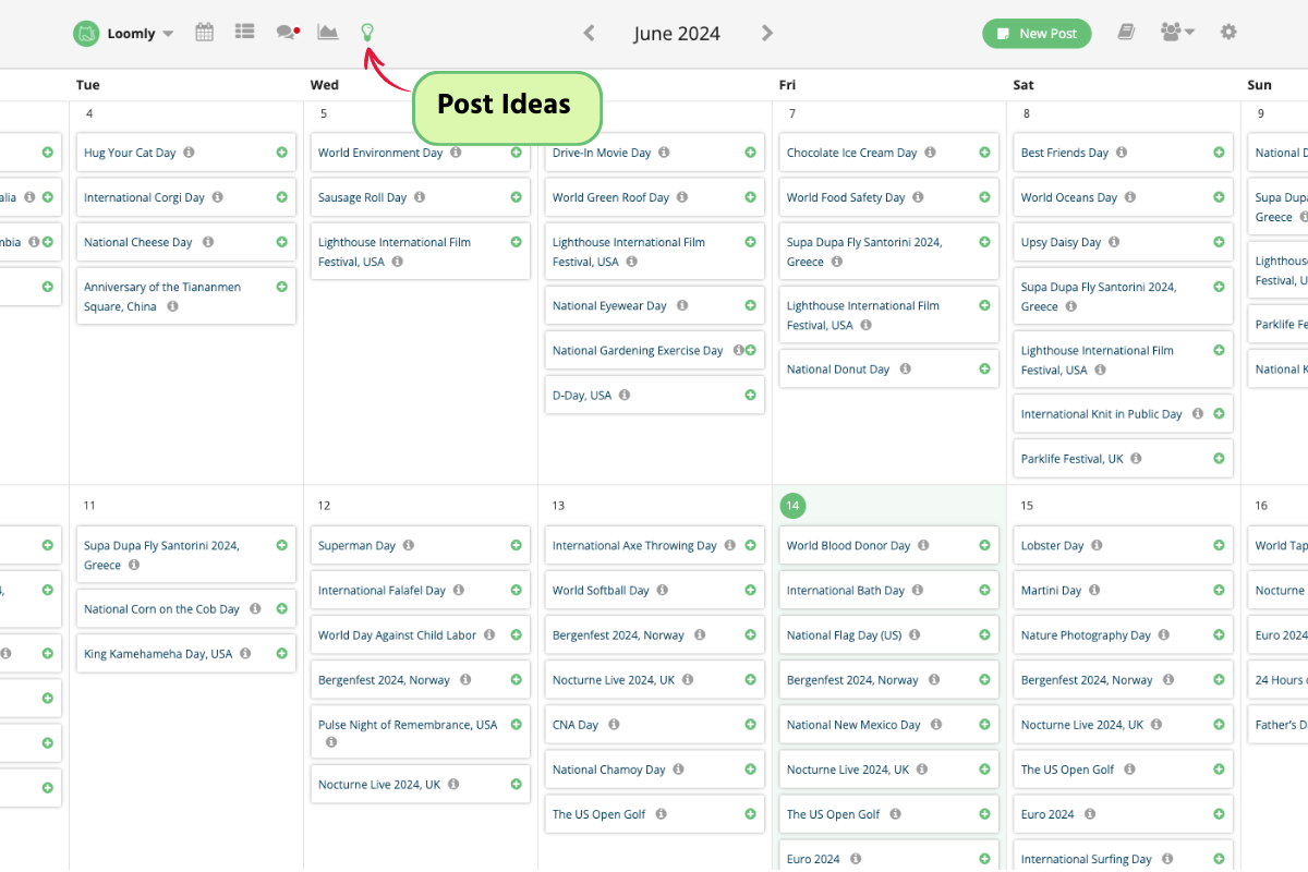 Loomly post ideas calendar