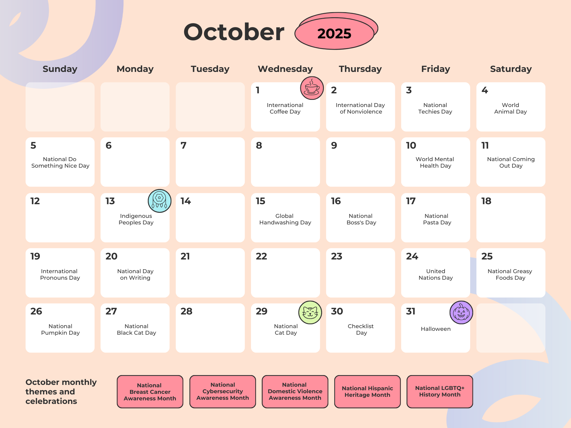 October social media holidays calendar