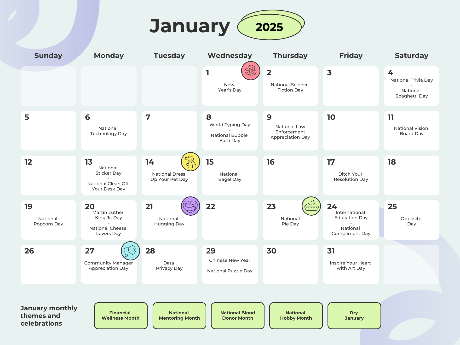 January social media holidays calendar
