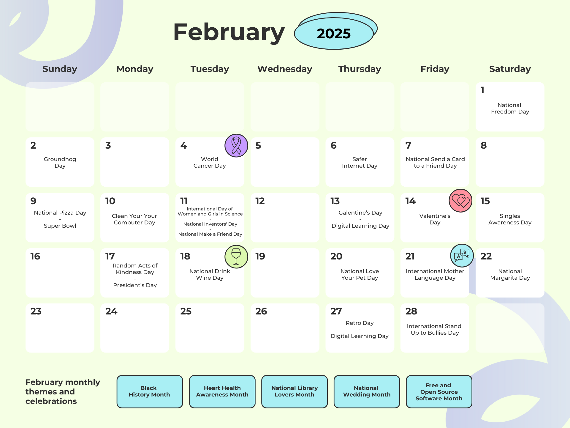 February social media holidays calendar