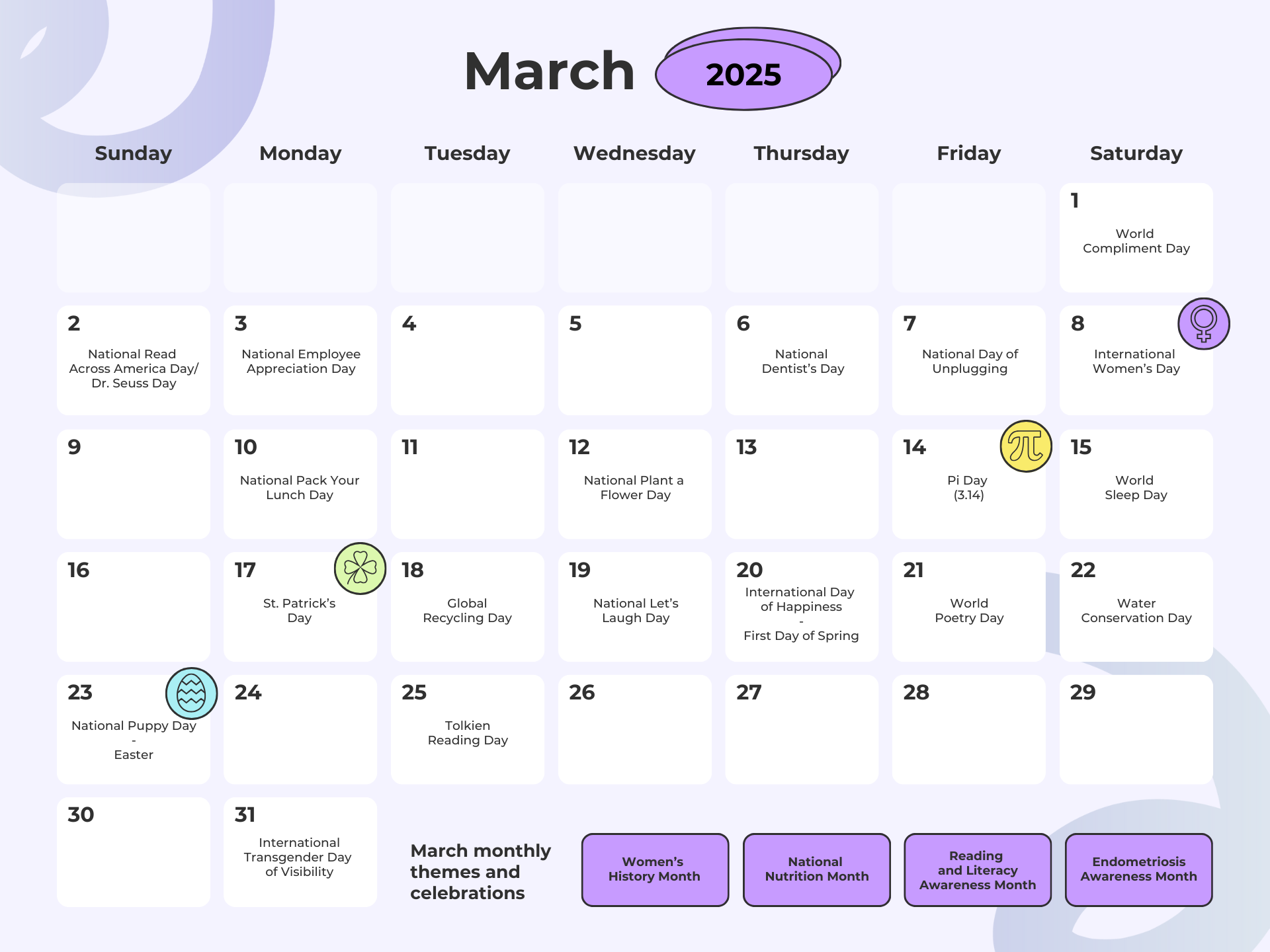 March social media holidays calendar