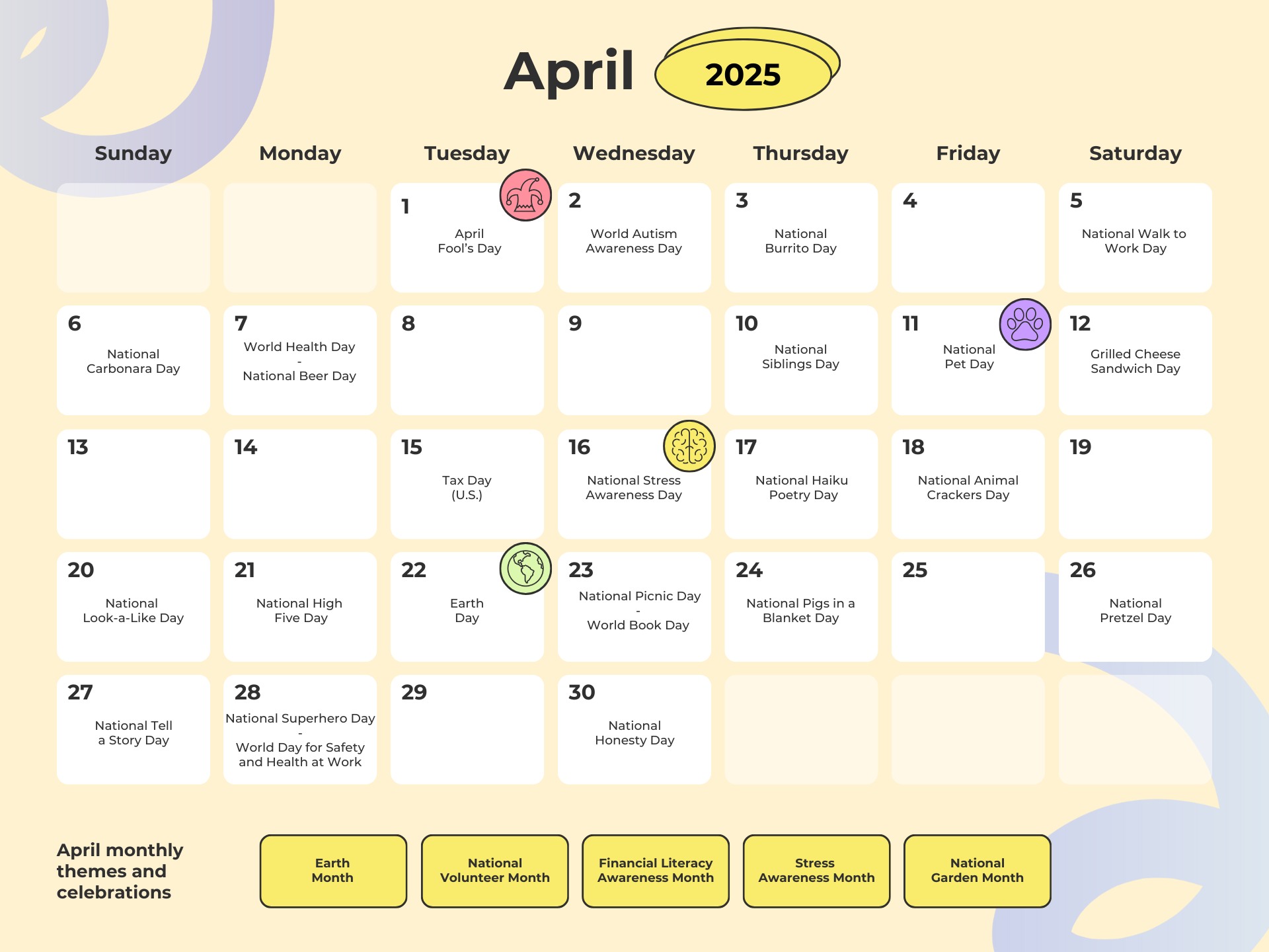 April social media holidays calendar