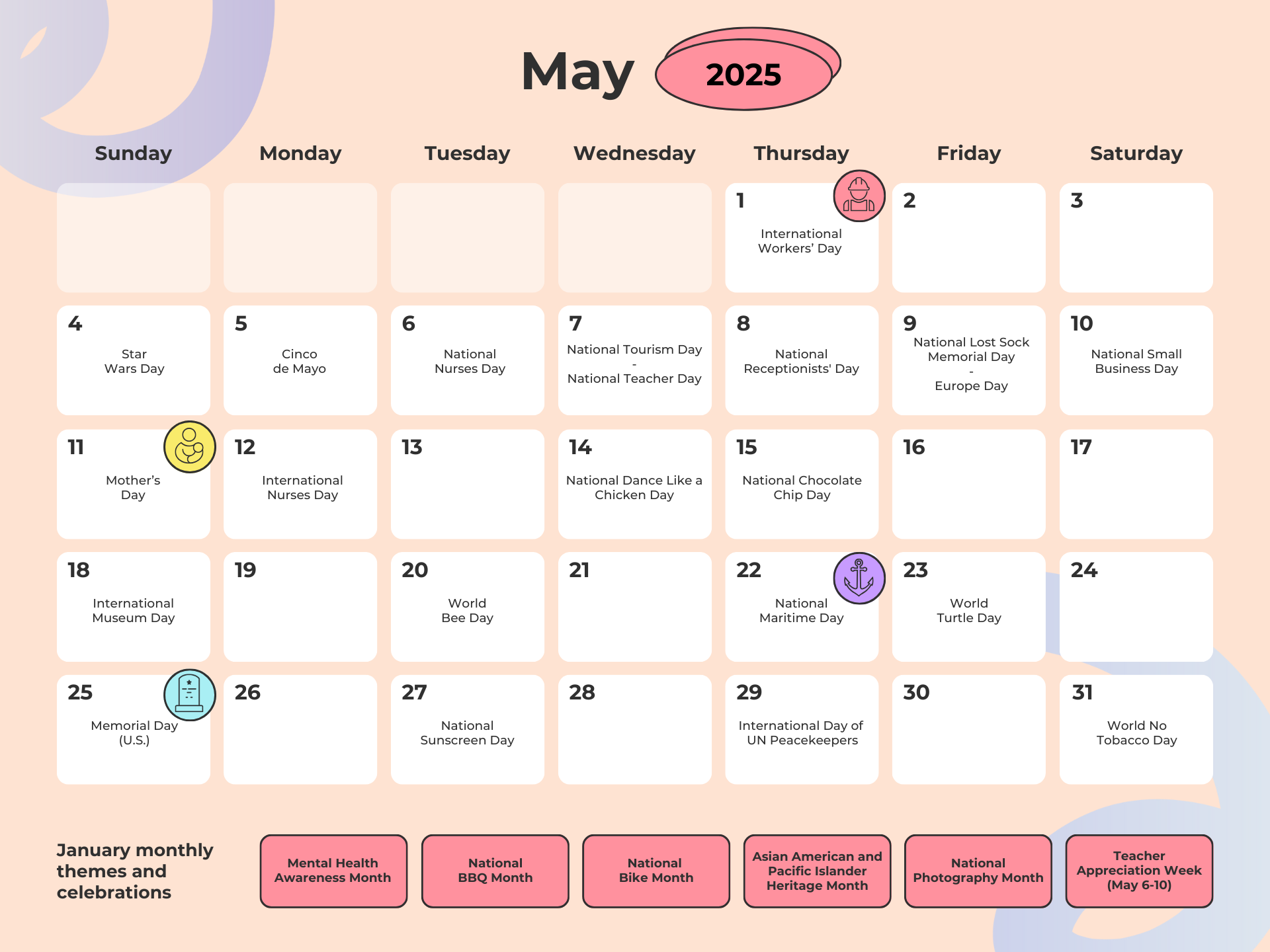 May social media holidays calendar