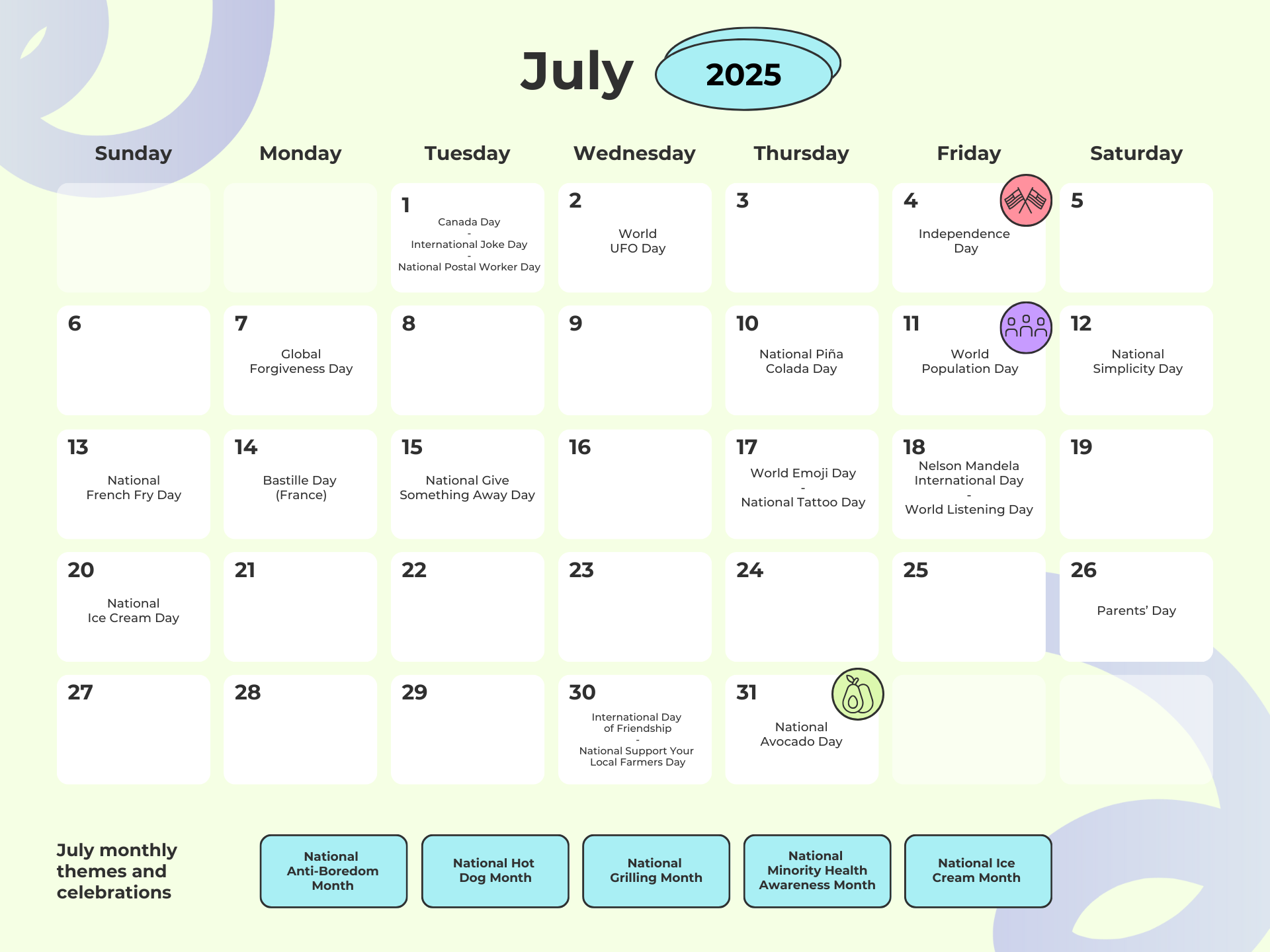 July social media holidays calendar