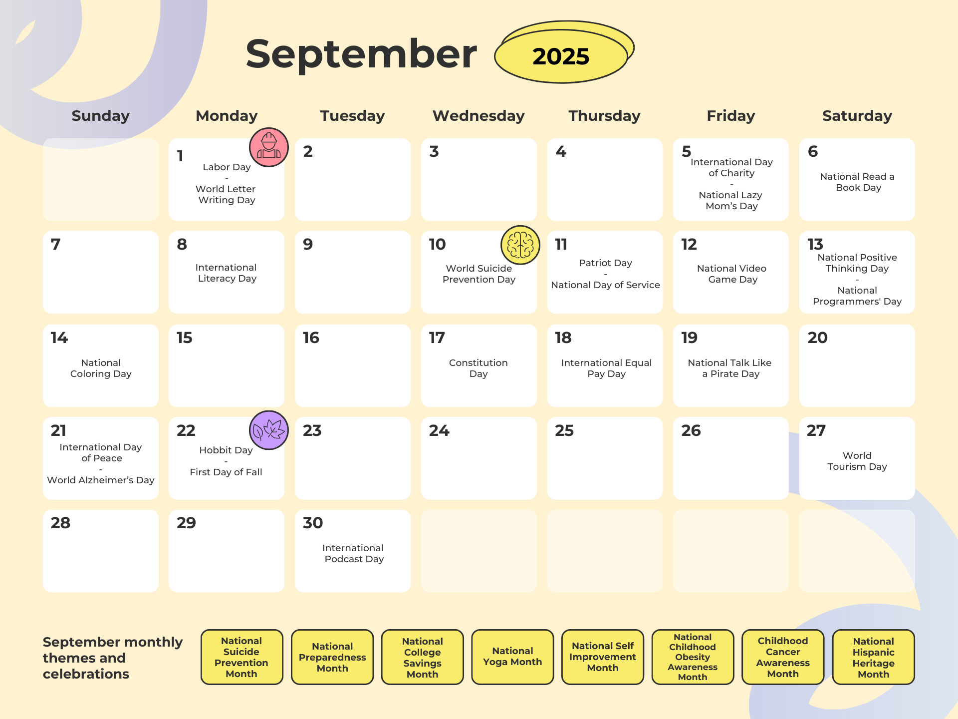 September social media holidays calendar