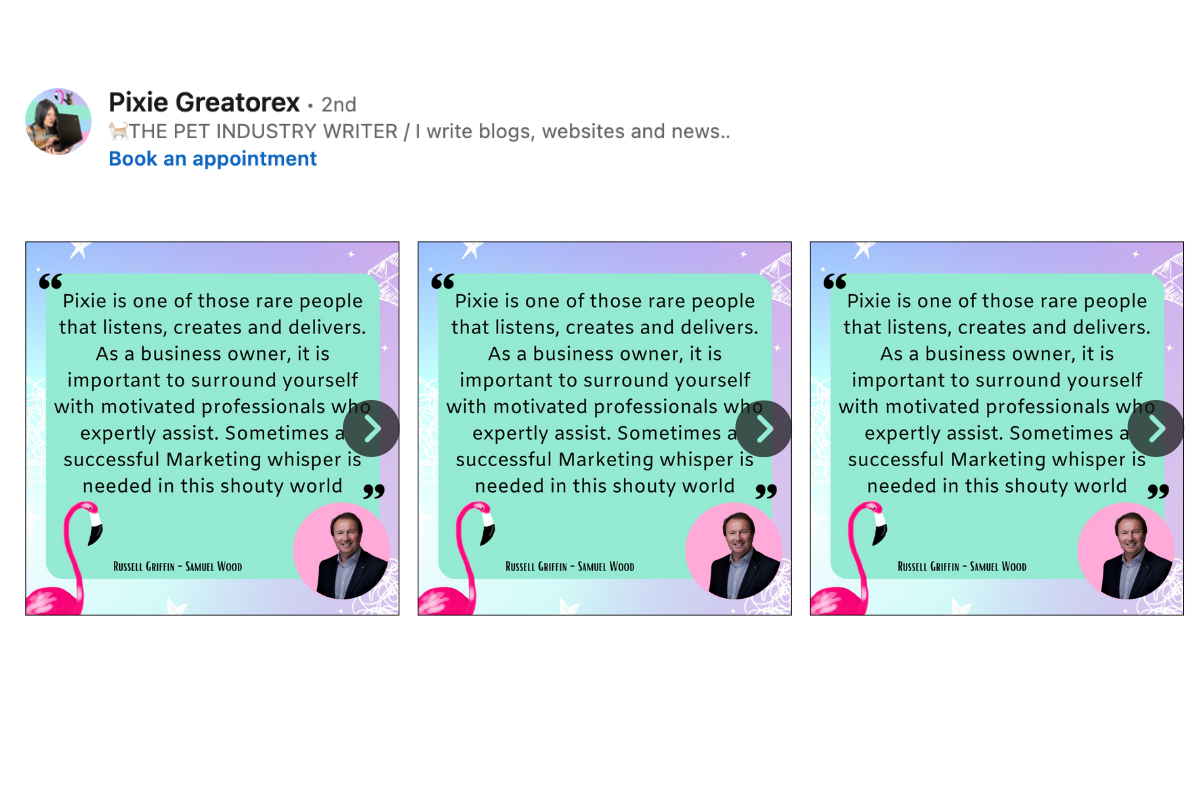 Example of a LinkedIn carousel featuring testimonials