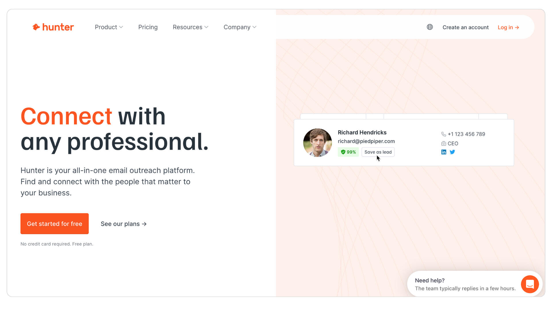 Best marketing tools for small business_Hunter for securing leads via email