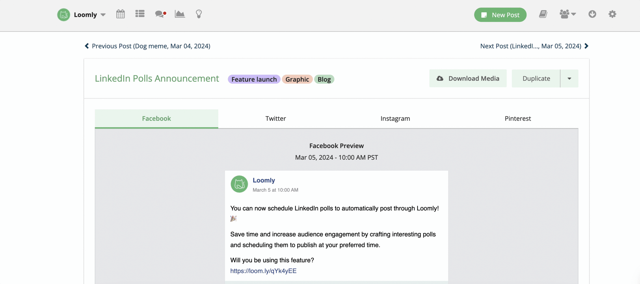 The Post View in Loomly