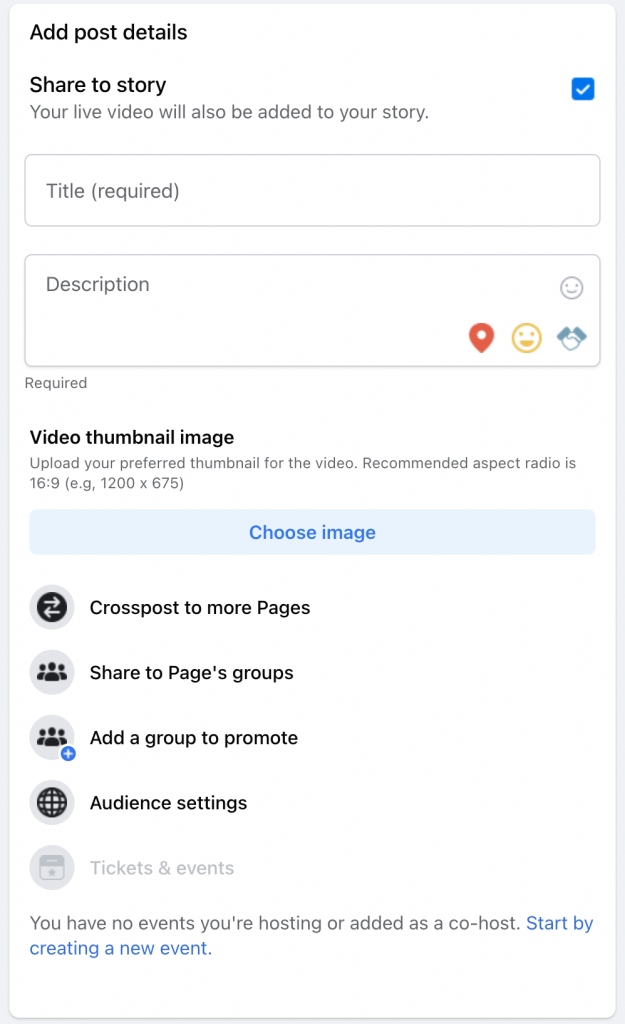 Add post details to your Facebook Live