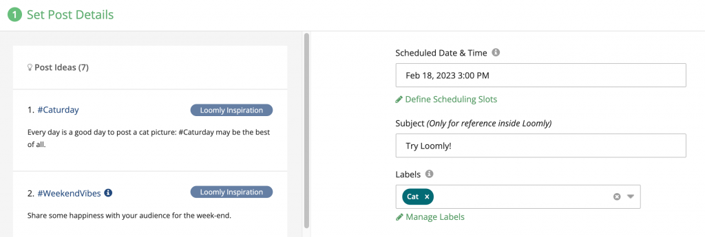 Adding Labels to Posts in Loomly Post Builder