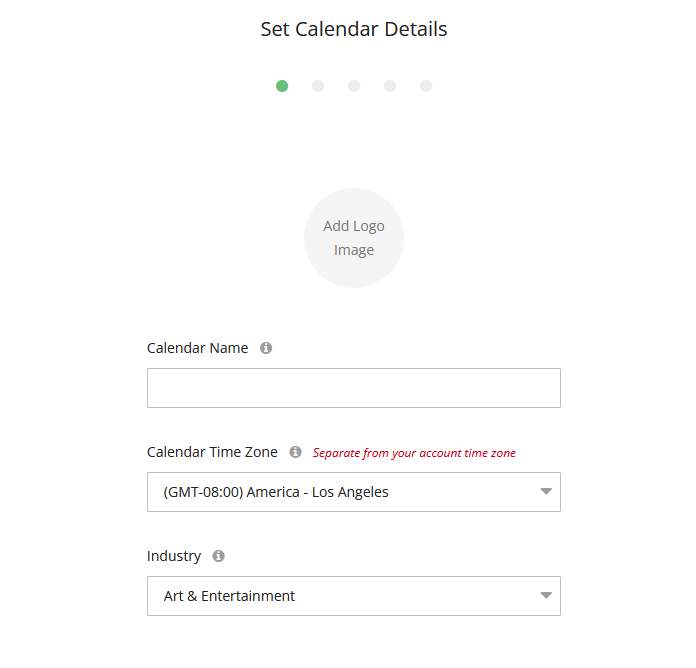 Calendar Setup Screen Input your calendar details to create your first dashboard