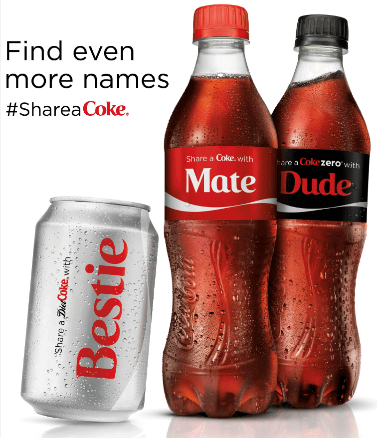 Coca-Cola's ShareACoke Marketing As part of Coca-Cola's efforts to promote #shareacoke they created ads with the hashtag attached.