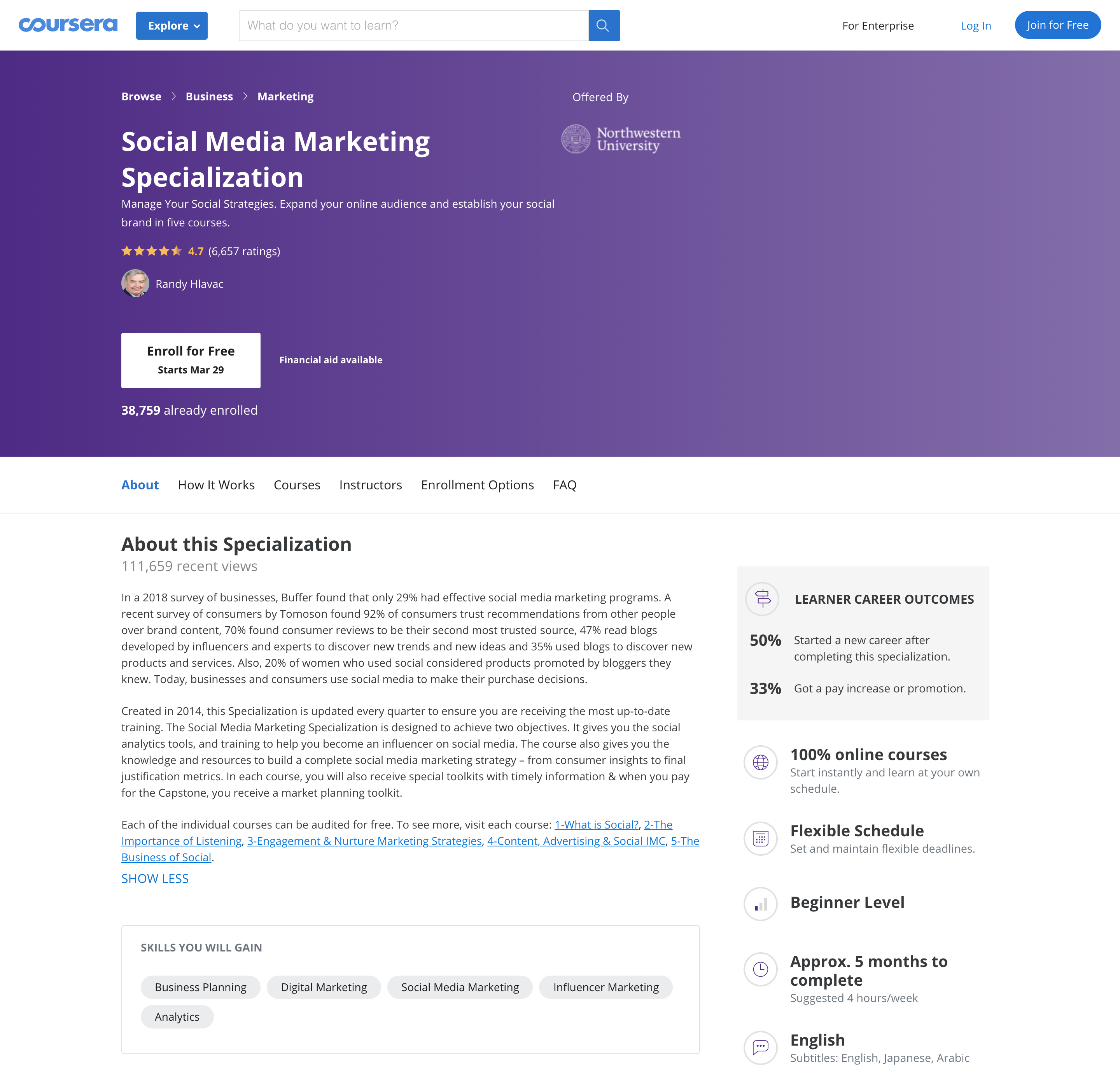 Coronavirus Lockdown Guide Online Classes Social Media Marketing Specialization Offered by Northwestern University