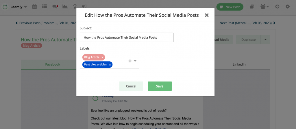 Edit or Add Labels to Published Social Media Posts