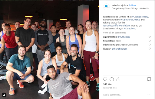 Employer branding salesforce team at the gym