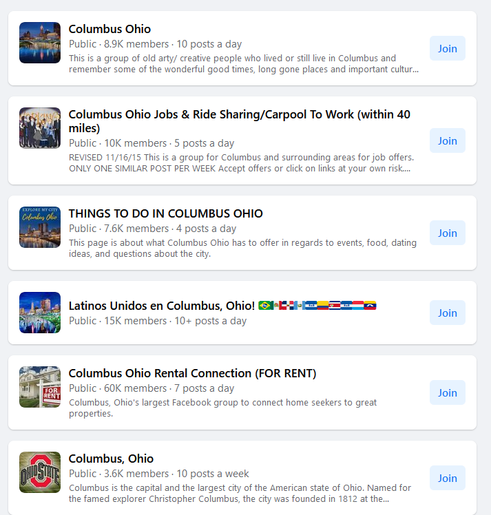 Facebook users set up local groups for their cities.