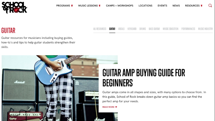 School of Rock guitar resources