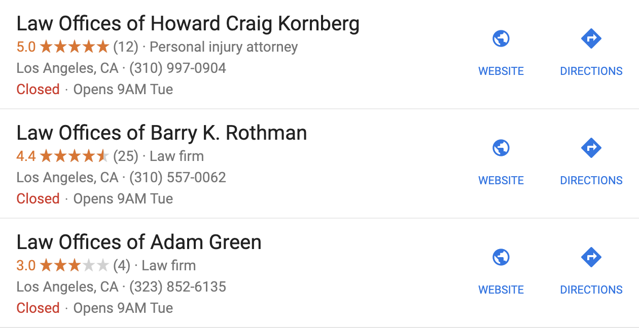 Google My Business Guide Law Offices Los Angeles Example