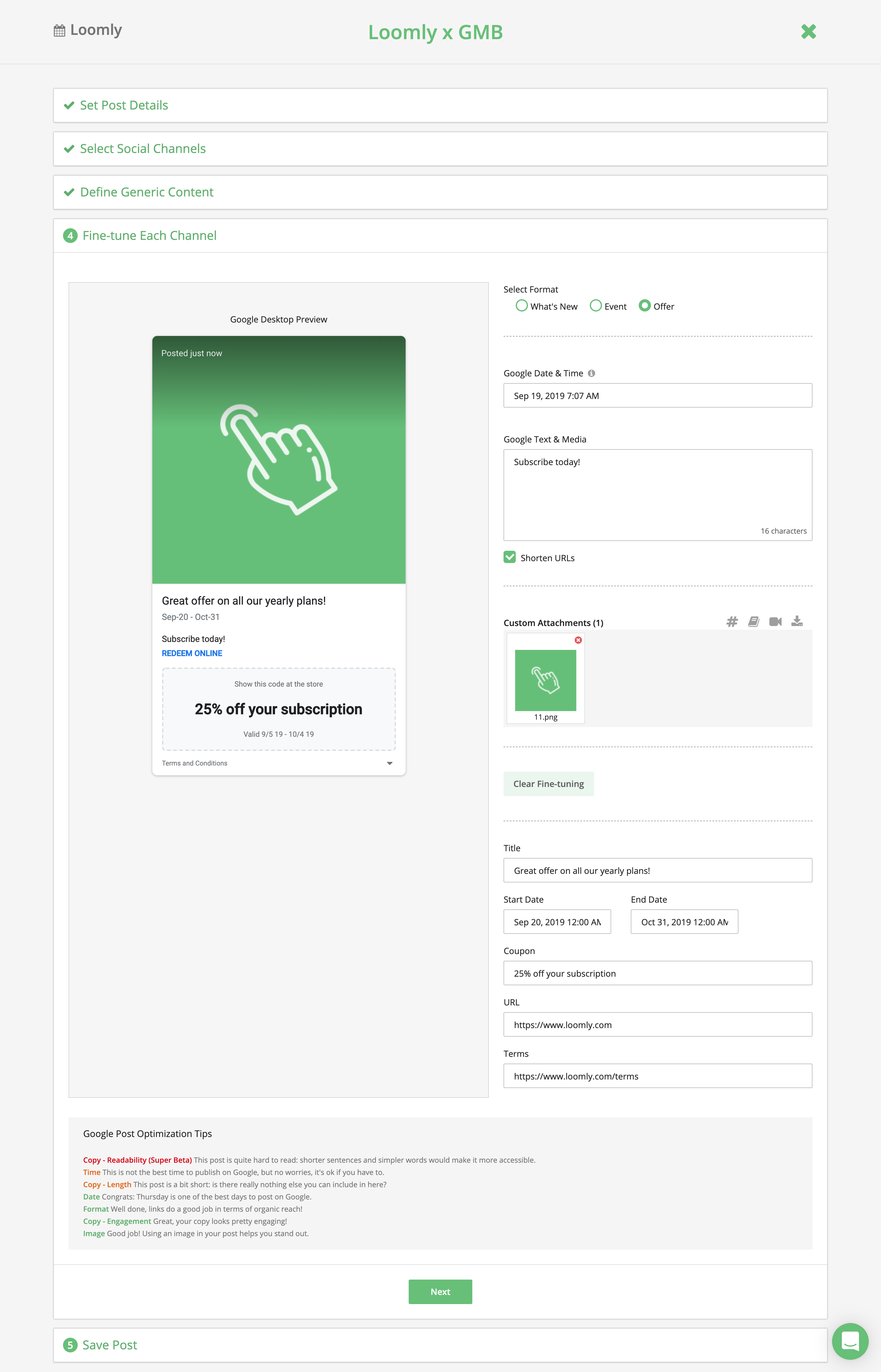 Google My Business Loomly Create Post