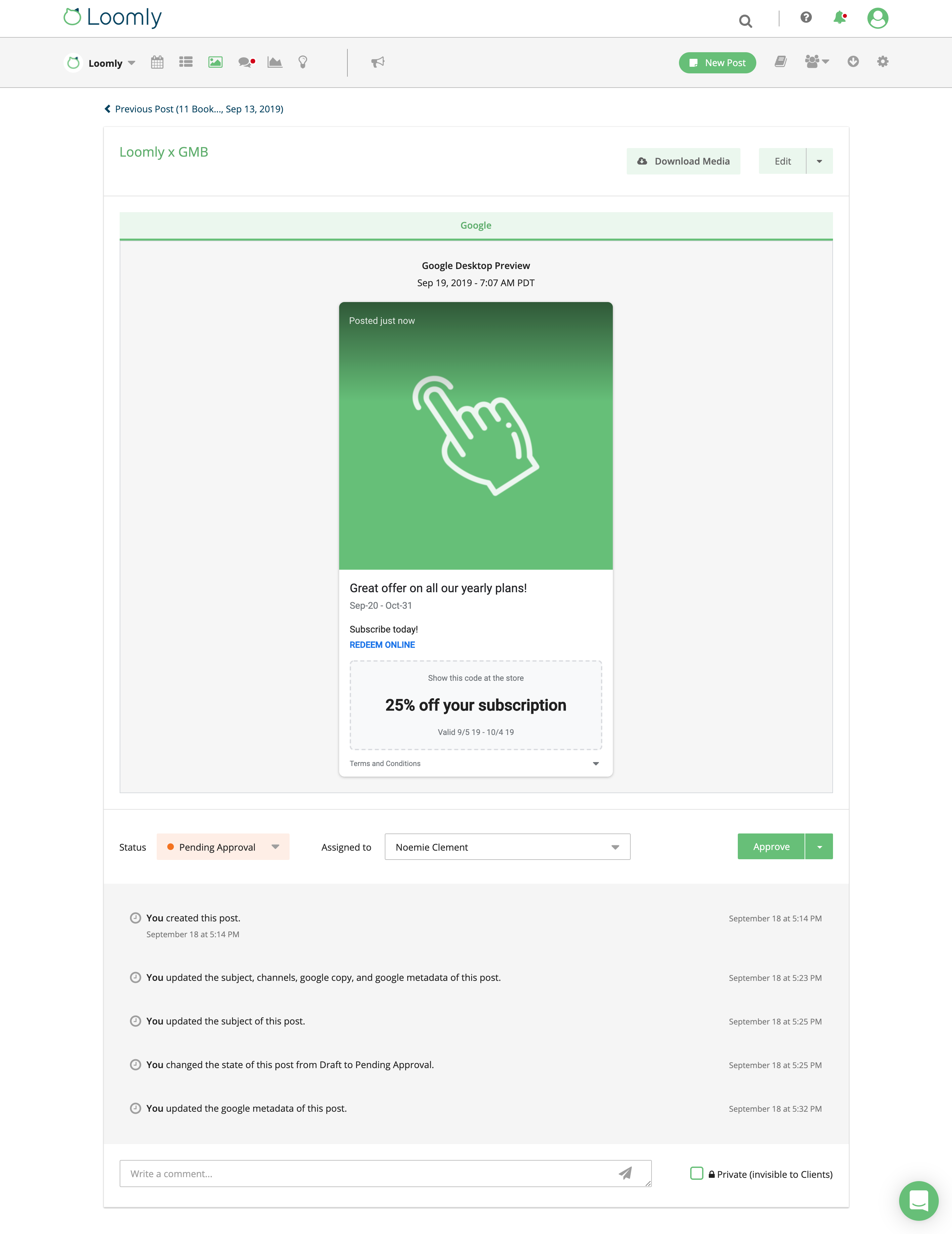 Google My Business Loomly Preview Post