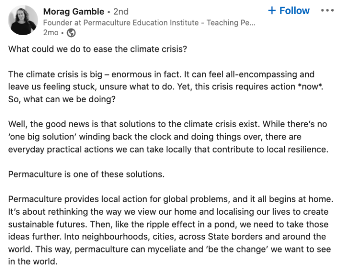 Text post example on LinkedIn