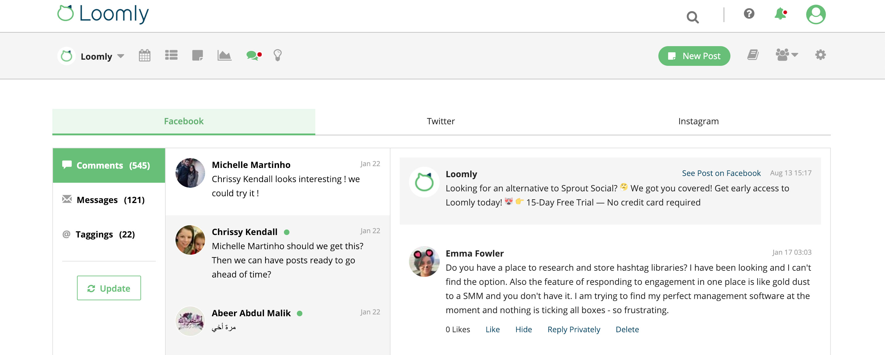 Loomly 3.0 Interactions Screenshot
