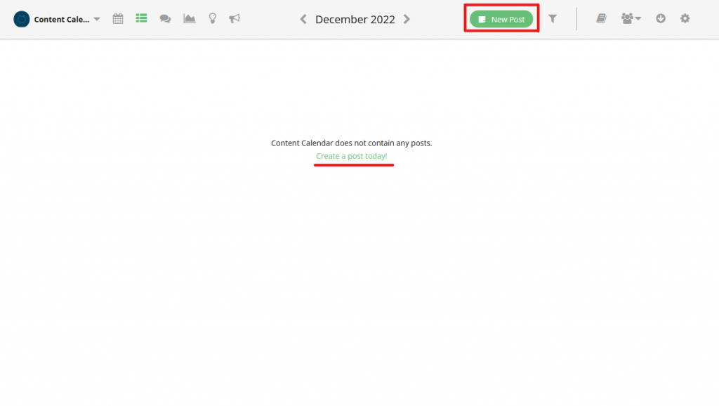 Loomly Calendar Screen Select the new post button to begin scheduling content