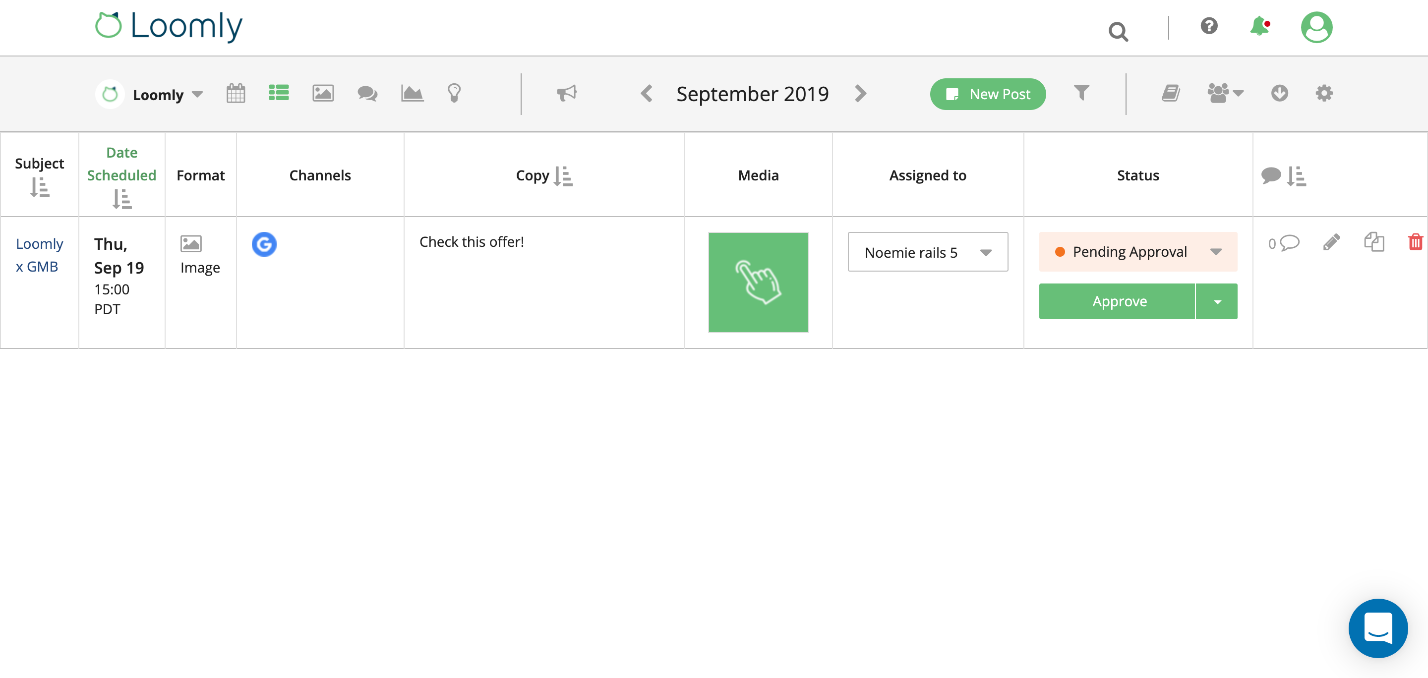 Loomly For Google My Business List View