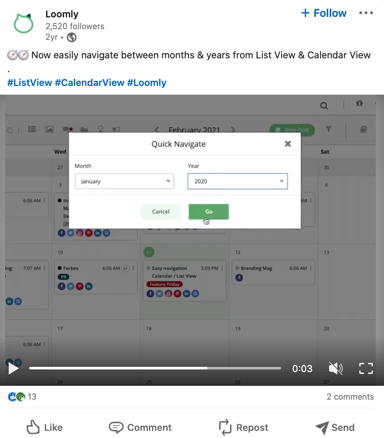 Loomly example of LinkedIn post