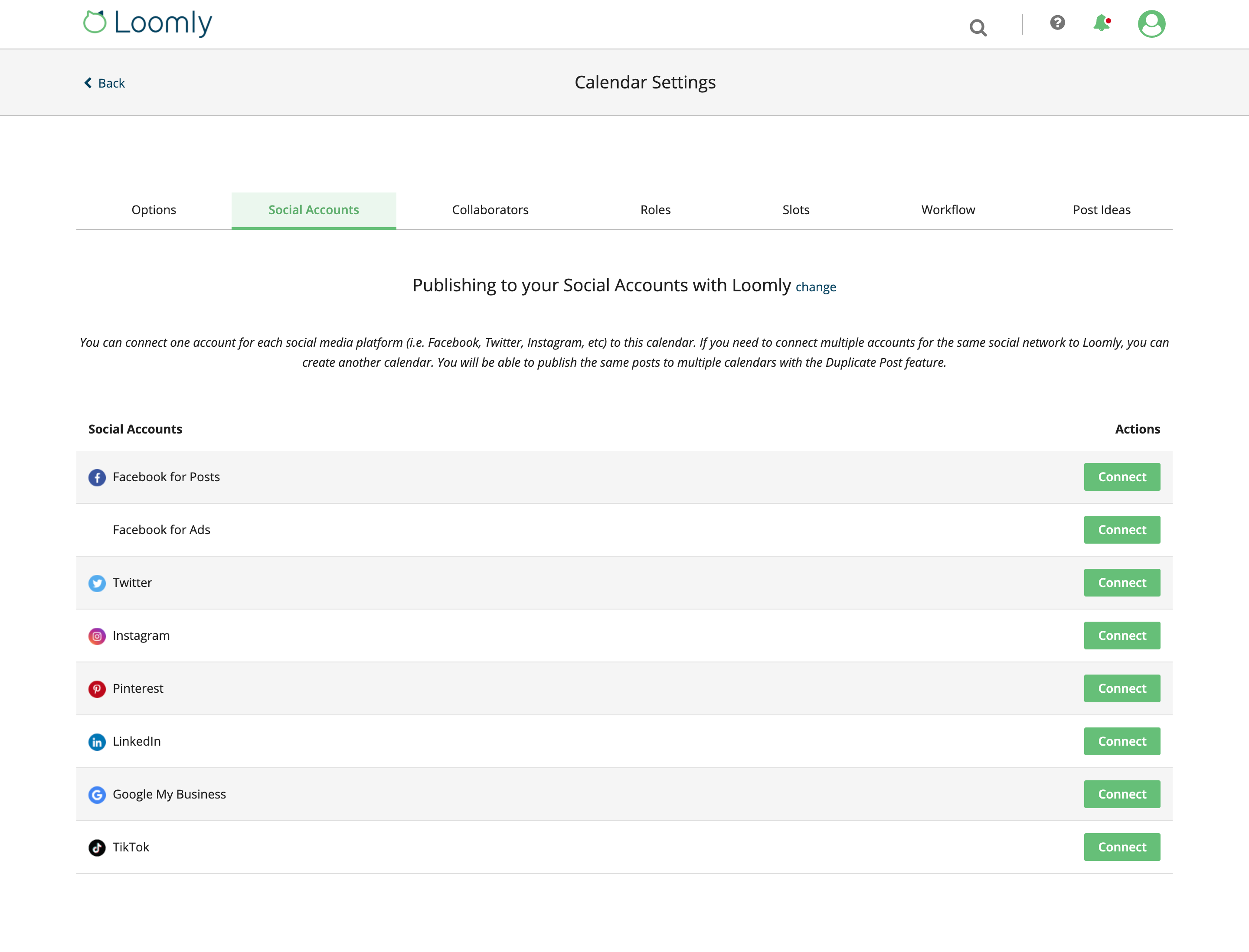 Loomly TikTok Integration Connect Account To Calendar