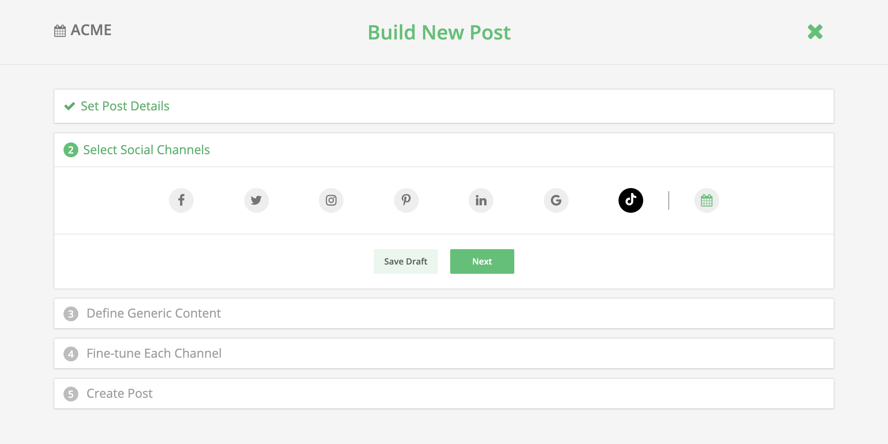 Loomly TikTok Integration Post Builder Select TikTok Channel