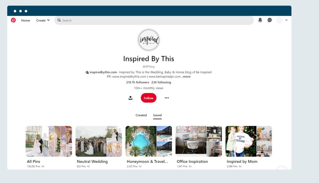 Example wedding Pinterest board
