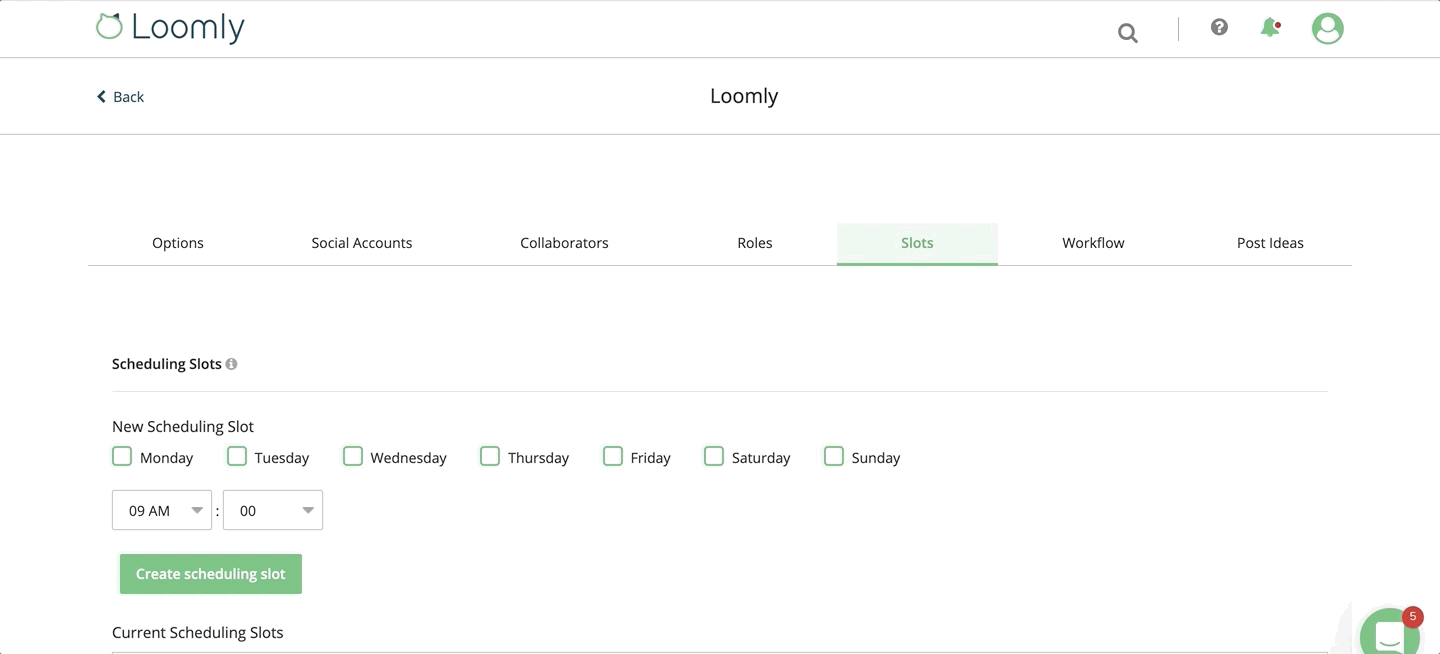 Scheduling Slots Create New Slot In Loomly Calendar Settings
