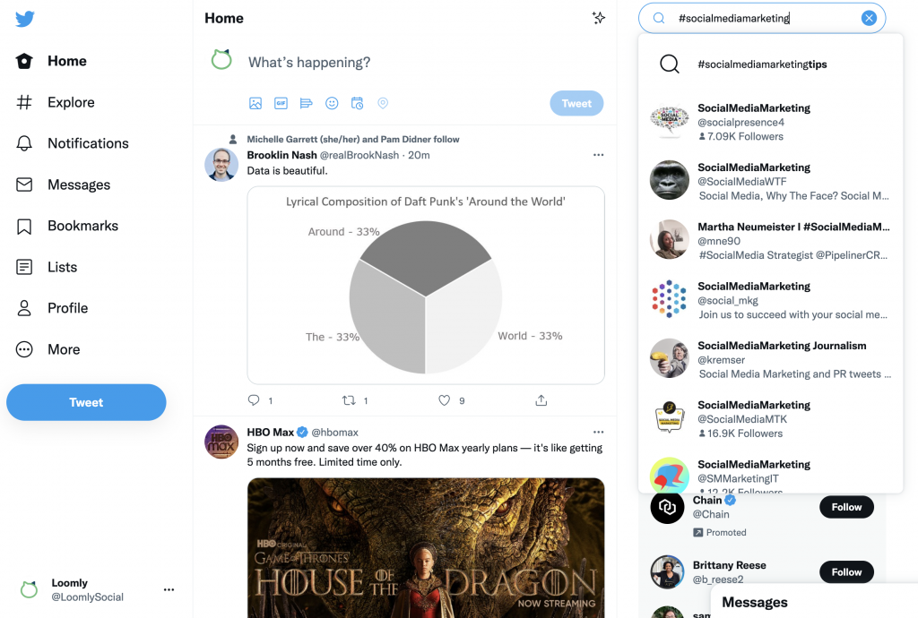 Twitter home page hashtag search