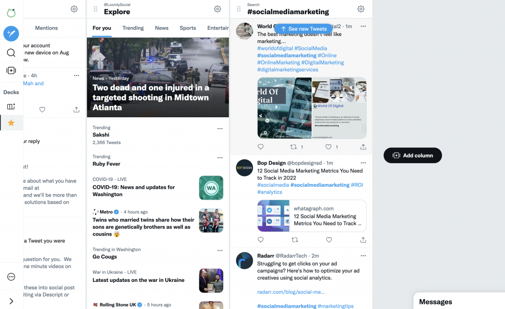 Adding a hashtag search column to TweetDeck