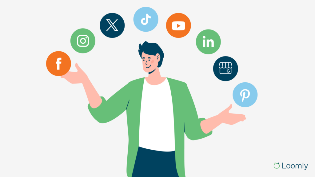 Person juggling social media icons