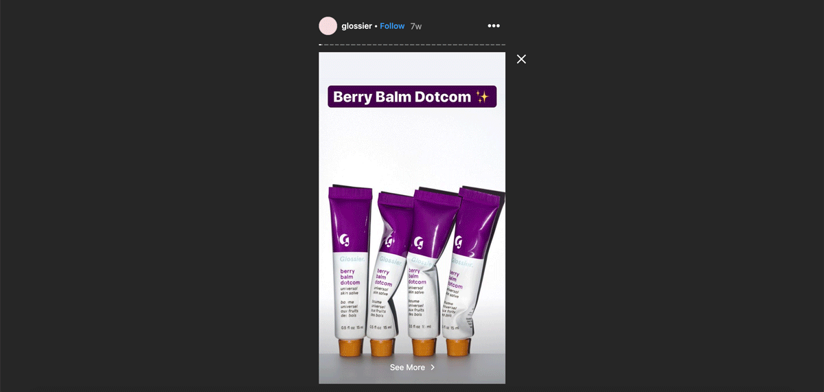 Glossier Stories Social Media Stories Strong CTA Glossier Example