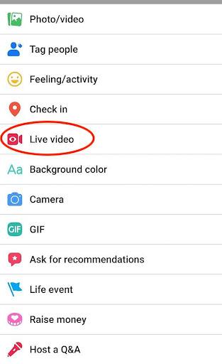 Step 1 to start Facebook Live