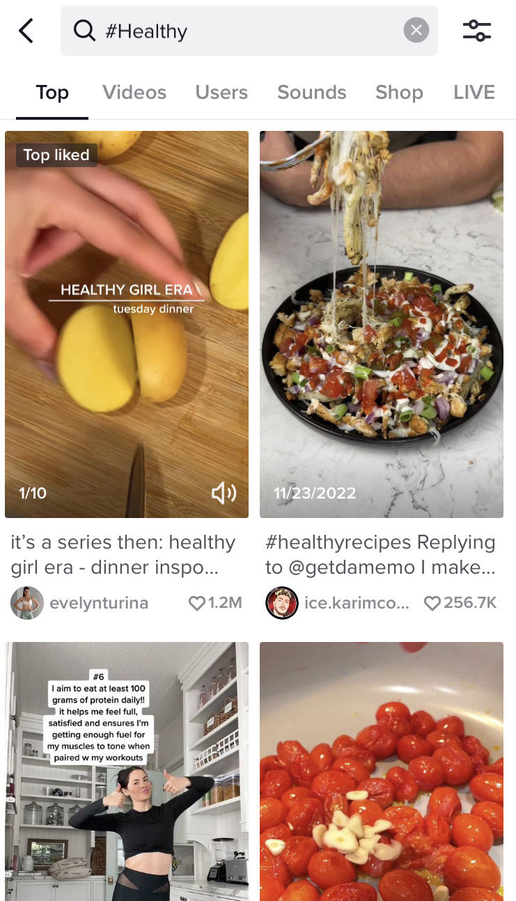 TikTok Hashtags Content for tiktok keyword healthy