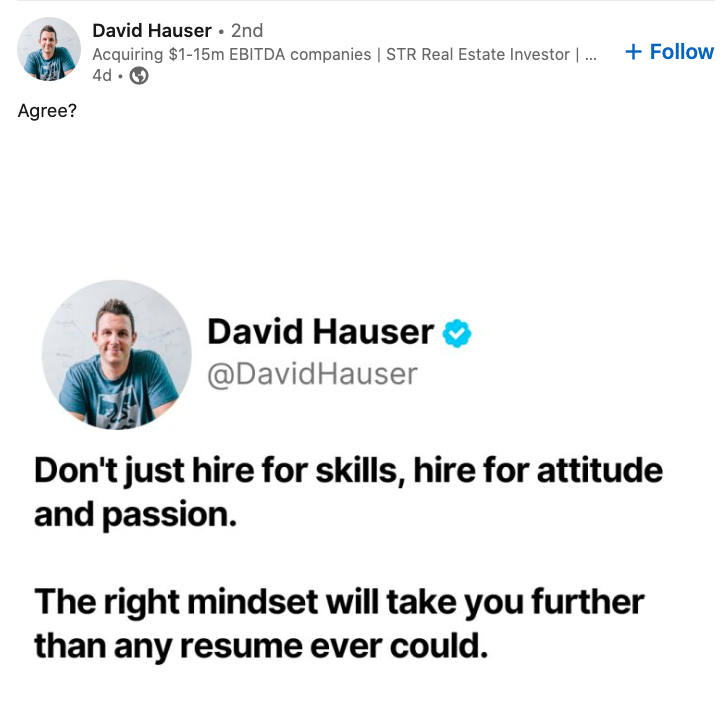 Tweet as a LinkedIn Post Example of Tweet as LinkedIn post