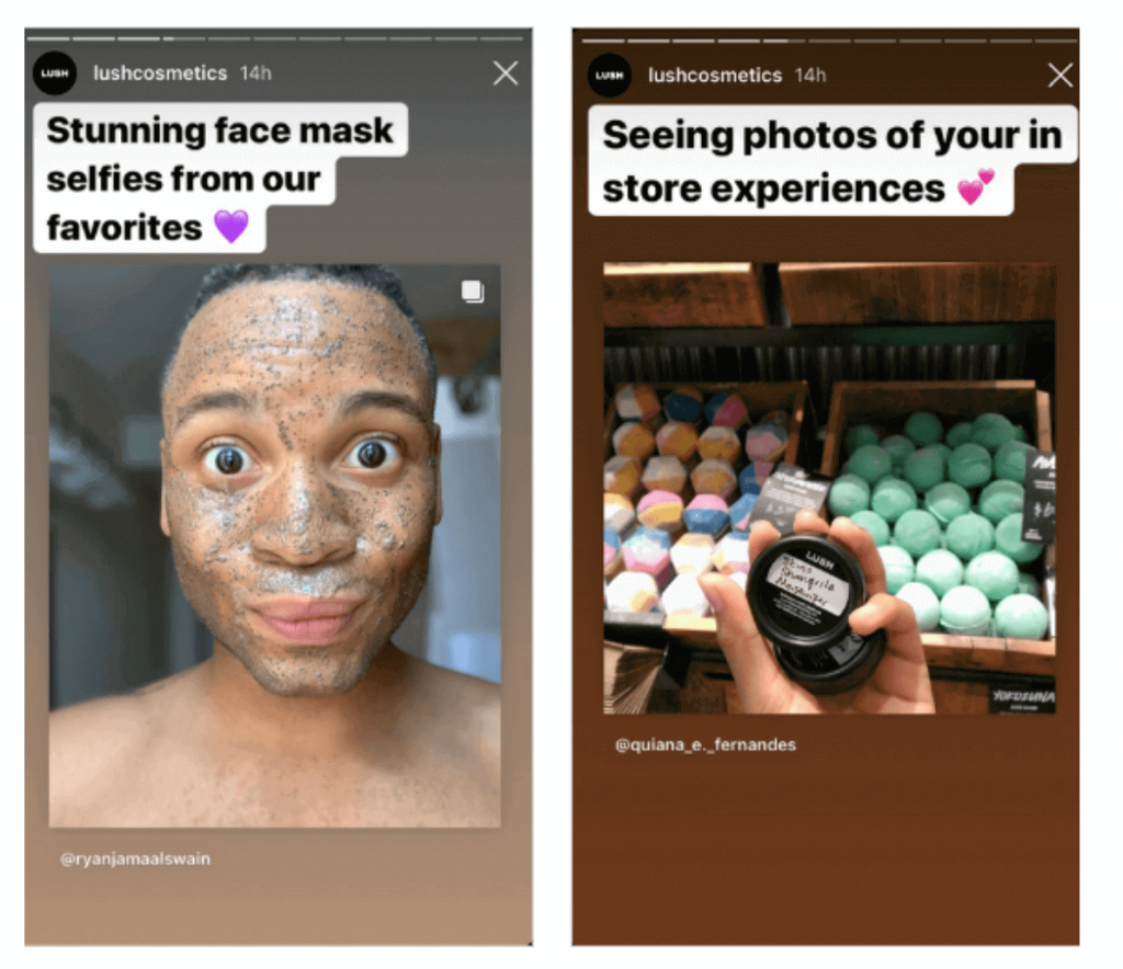 UCG Instagram Story lush cosmetics instagram story UGC