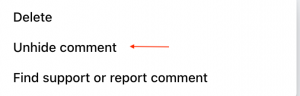 Hidden comments are greyed out and can be unhidden by using the three dots menu.