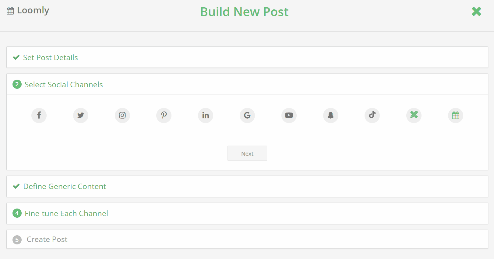 GIF showing a walk through of the process to schedule a YouTube Short with Loomly.