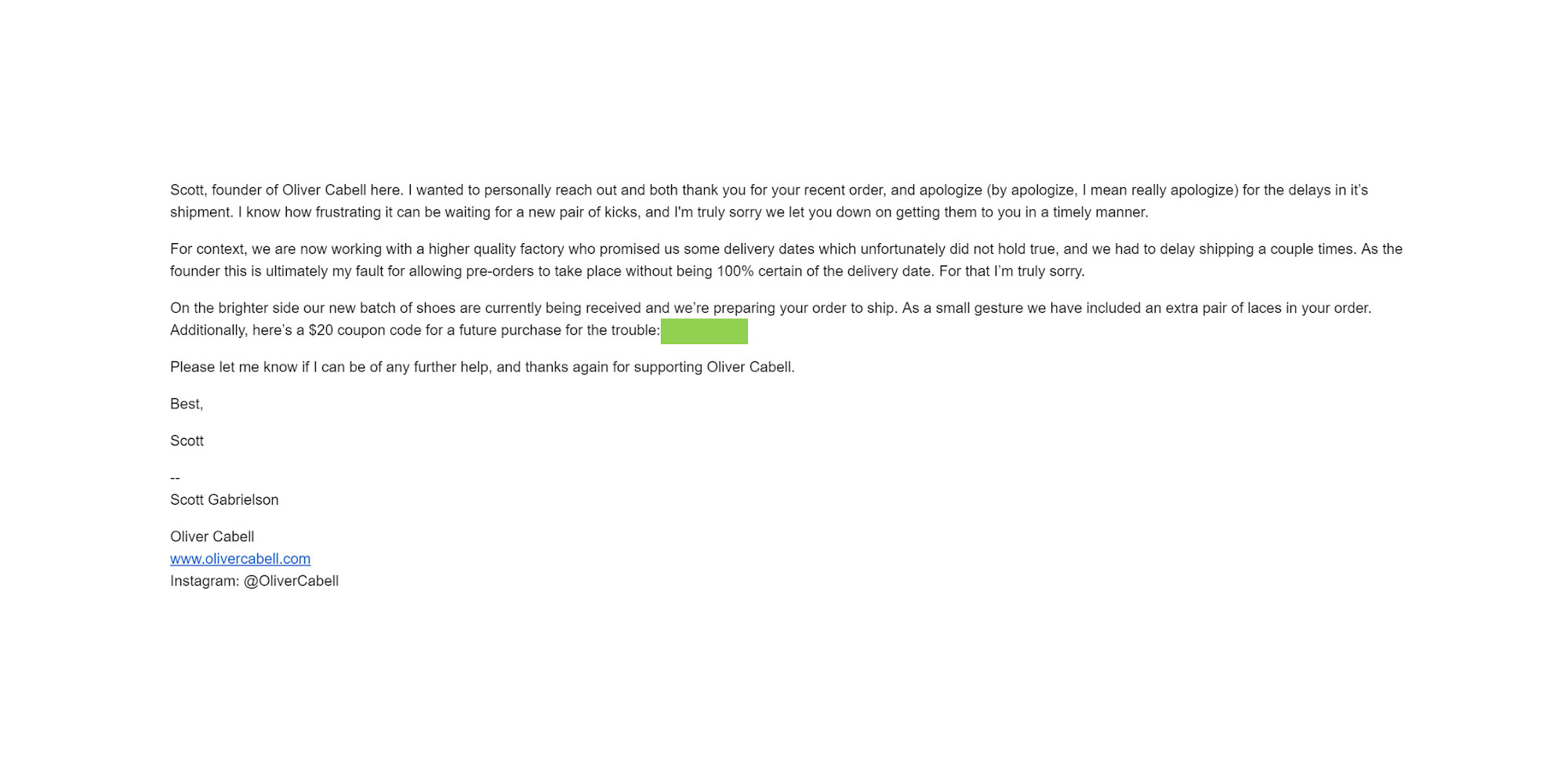 brand integrity communication Oliver Cabell example