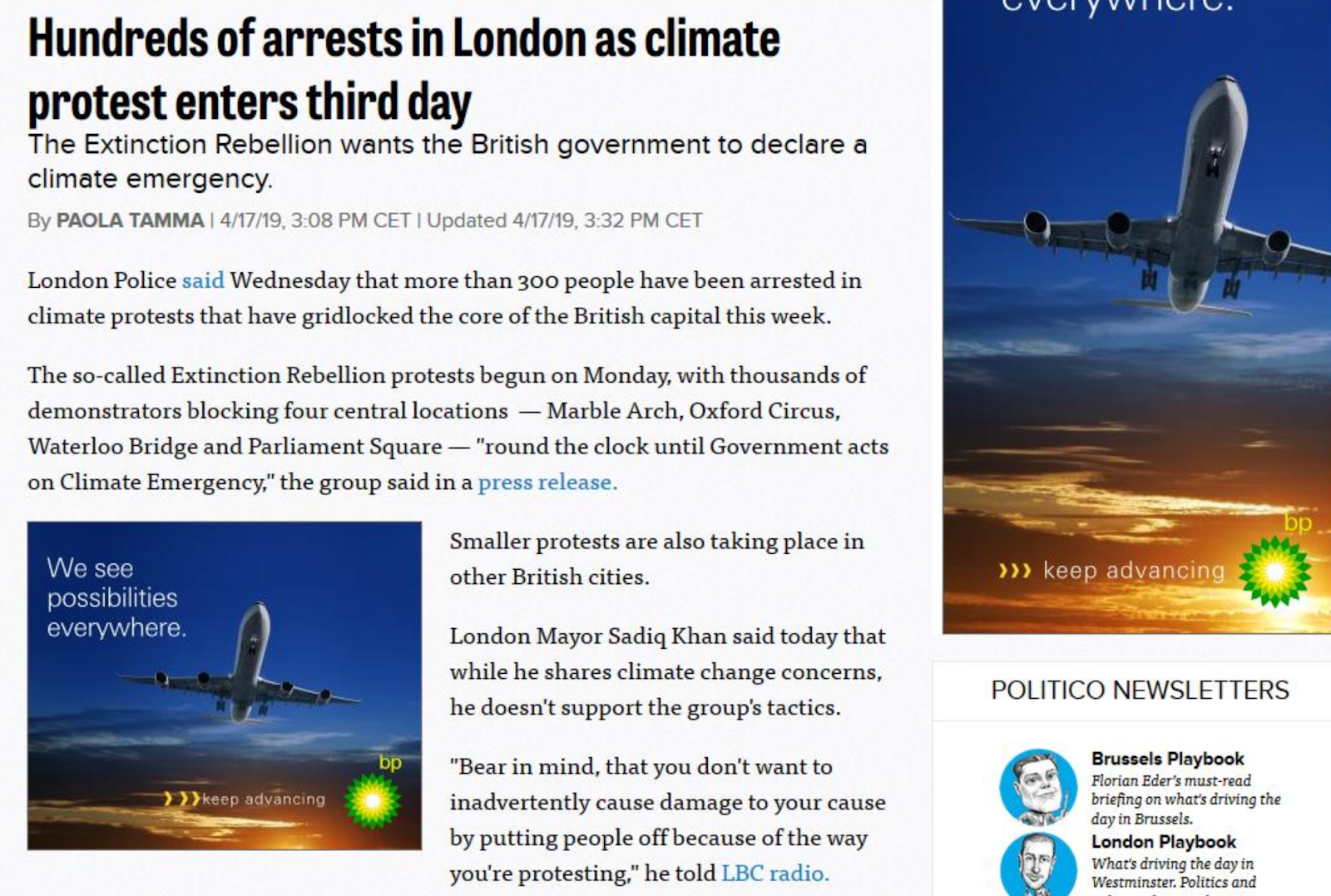 brand safety risk bp advert politico