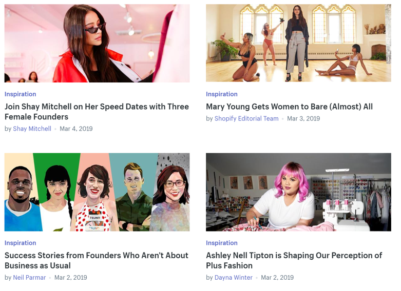 brand success shopify example blog headlines